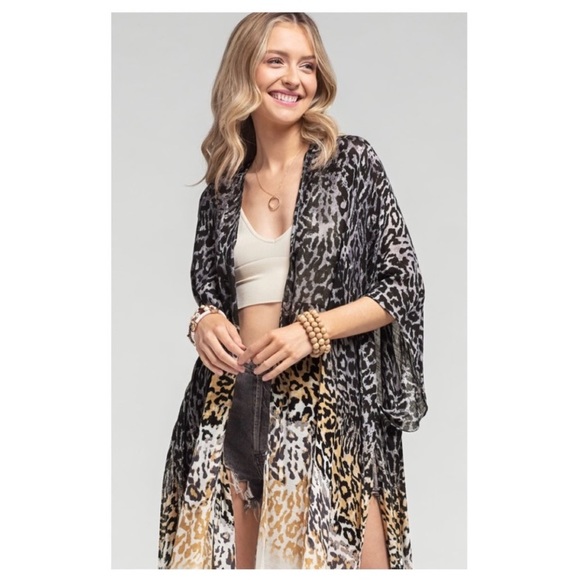 NEW Black Leopard Print Ombré Kimono - Picture 3 of 7